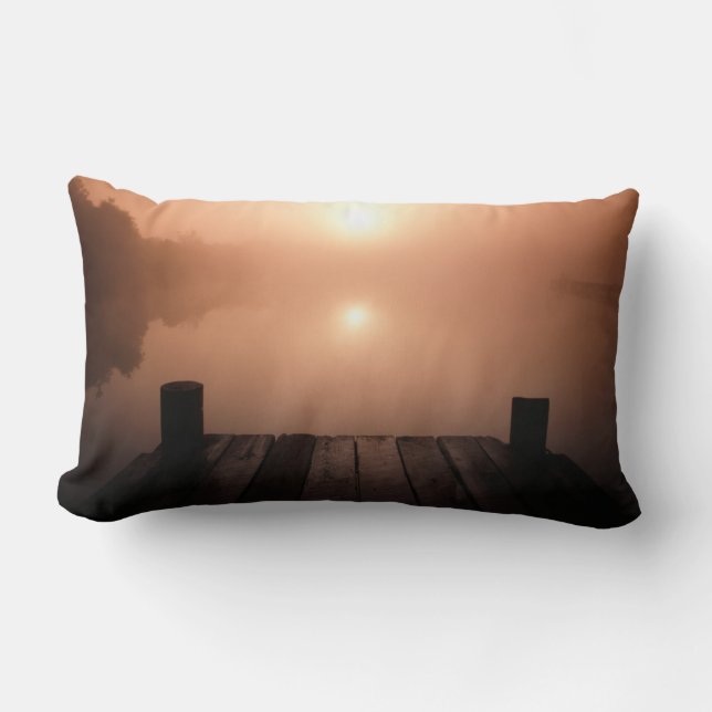 Coussin Rectangle Jetty en bois sur le lac au coucher du soleil | No (Recto)