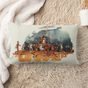 Coussin Rectangle Jeu de basket-ball sportif vintage, joueurs de bas