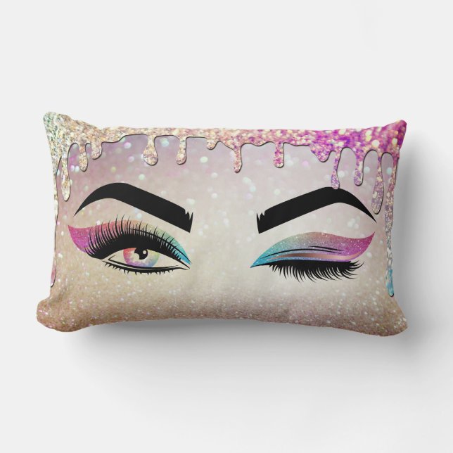 Coussin Rectangle Jeu d'or Wink Oeil Long Lashes Artiste maquillage (Recto)