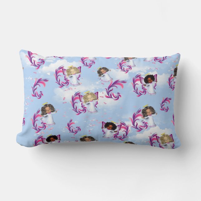 Coussin Rectangle Jeunes filles anges qui volent au milieu des nuage (Recto)