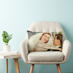Coussin Rectangle Jeunes mariés de mariage vintage, heureuse mariée 