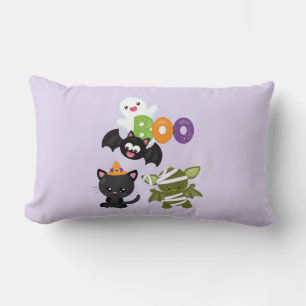 Coussin Rectangle Joli chat d'Halloween, chauve-souris, momie et fan