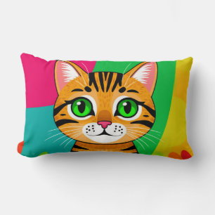 Coussin Rectangle Joli chat tigré de dessin animé avec de grands yeu