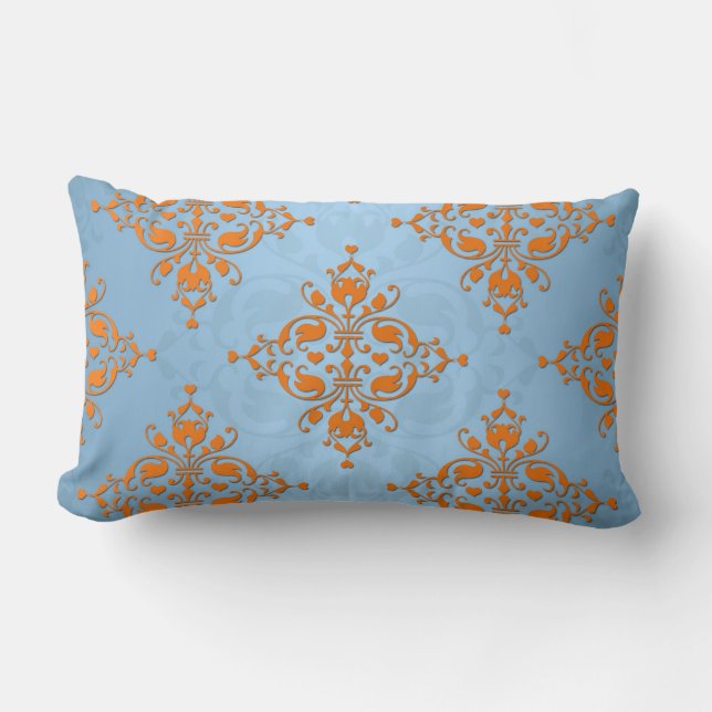 Coussin Rectangle Joli damas orange et bleu (Recto)