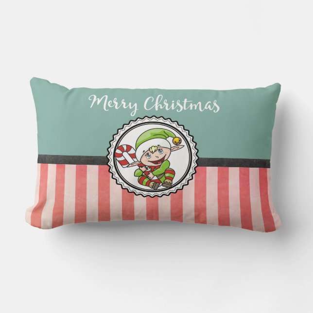 Coussin Rectangle Joli elfe de Noël avec Sucre de canne Joyeux Noël (Recto)