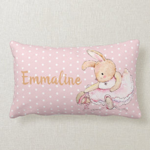 Coussin Rectangle Joli Lapin Danseuse Rose Brun Points Nom