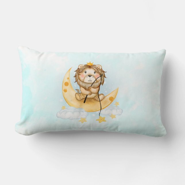 Coussin Rectangle Joli lion pêchant sur la lune aquarelle (Recto)
