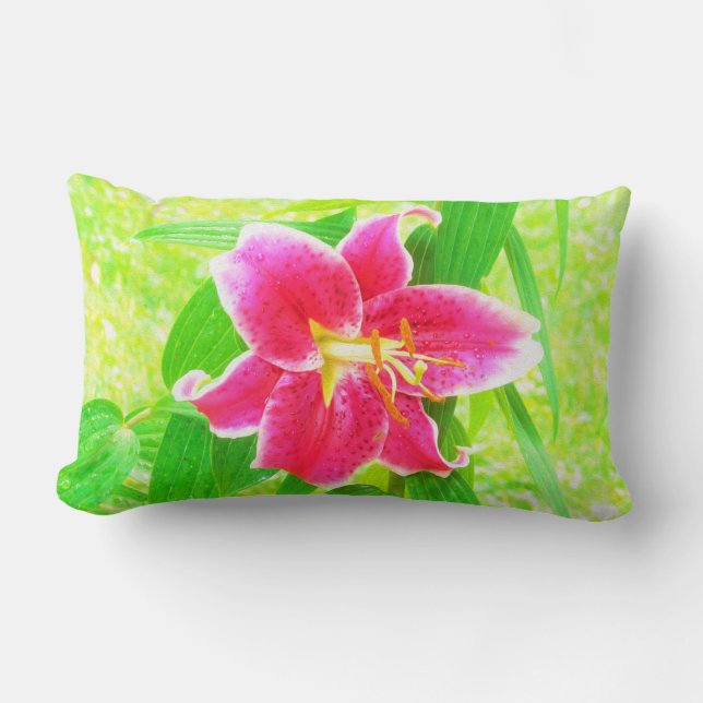 Coussin Rectangle Joli Lys Stargazer Rose Profond sur Fond Vert Citr (Recto)