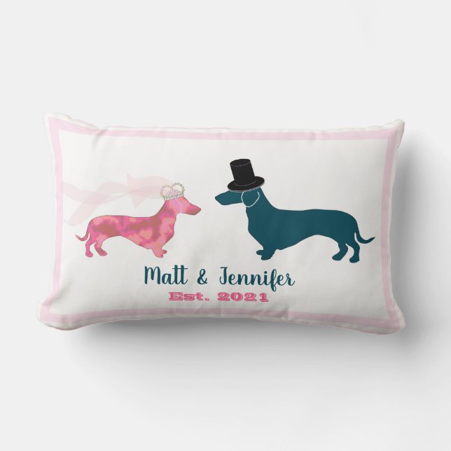 Coussin Rectangle Joli Monogramme Nouveaux mariés Chiens Dachshund R (Recto)