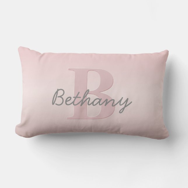 Coussin Rectangle Joli monogramme rose personnalisable & écriture de (Recto)