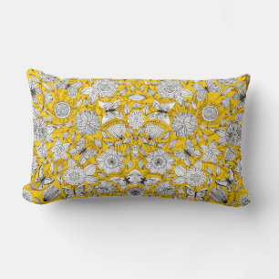 Coussin Rectangle Joli motif abstrait floral blanc jaune