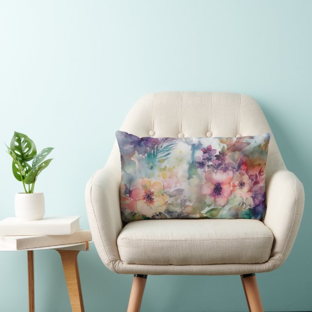 Coussin Rectangle Joli motif botanique floral à l'aquarelle (Chaise)