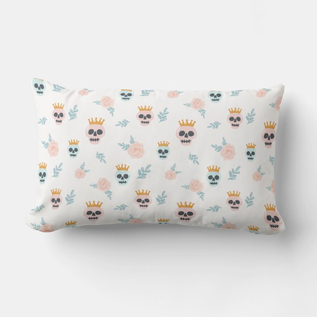 Coussin Rectangle Joli motif de crâne botanique rose bleu pour Hallo (Recto)