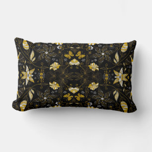 Coussin Rectangle Joli motif floral noir doré vintage