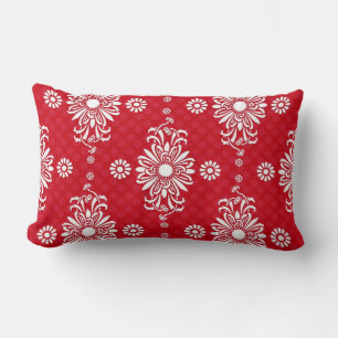 Coussin Rectangle Joli motif floral rouge et blanc