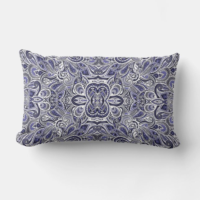 Coussin Rectangle Joli motif paisley bleu blanc design (Recto)