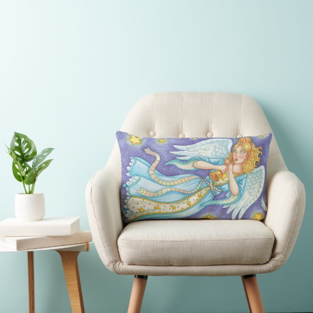 Coussin Rectangle Joli Noël, Ange Musicien Jouant de Son Cor (Chaise)
