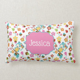 Coussin Rectangle Joli nom personnalisé de hibou de forêt pour fille