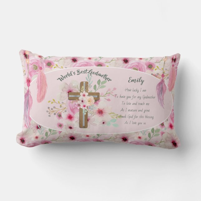 Coussin Rectangle Joli poème personnalisé GODMOTHER rose Floral (Recto)