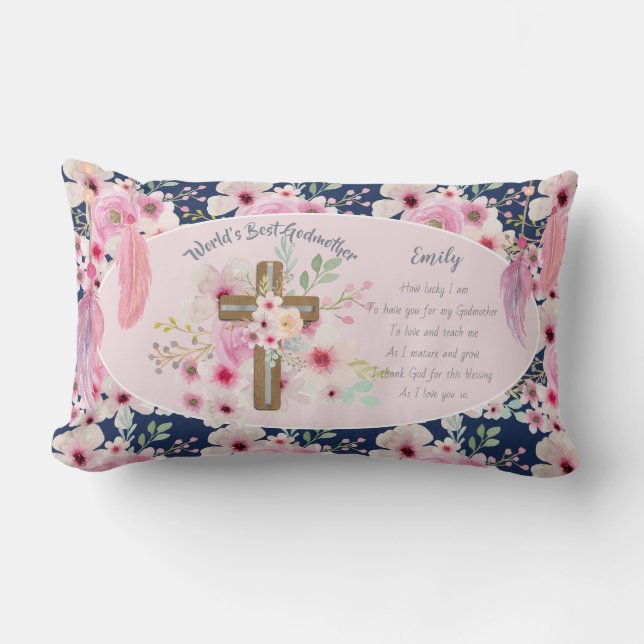 Coussin Rectangle Joli poème personnalisé GODMOTHER rose Floral (Recto)