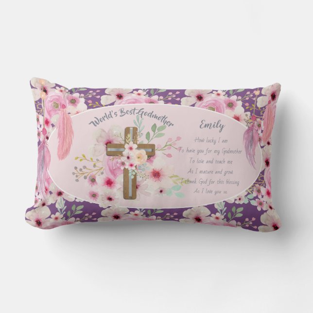 Coussin Rectangle Joli poème personnalisé GODMOTHER rose Floral (Recto)