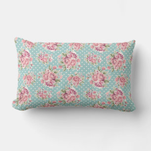 Coussin Rectangle Joli rose rose et bleu Polka point Vintage