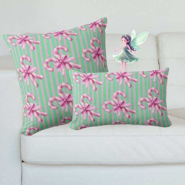 Coussin Rectangle Joli Vert violet rose Sucre de canne Noël (Créateur téléchargé)