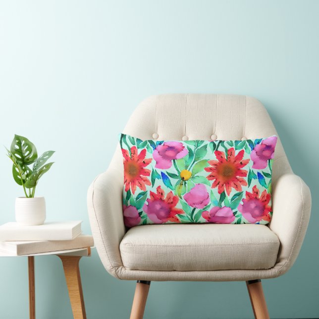 Coussin Rectangle Jolie aquarelle florale (Chaise)