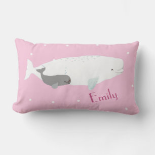 Coussin Rectangle Jolie Baleine Beluga Pour Filles, Nom Personnalisé