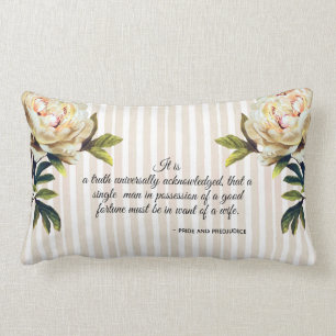 Coussin Rectangle Jolie citation de Jane Austen à rayures florales