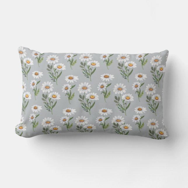 COUSSIN RECTANGLE JOLIE DAISIES BLANCHES ET JAUNES AVEC DE PETITES A (Recto)
