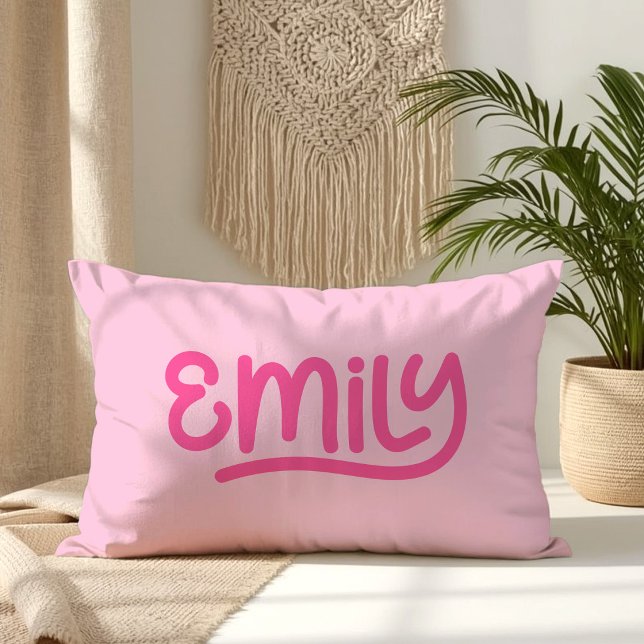 Coussin Rectangle Jolie écriture rose Emily Typographie (Cute Pink Emily Handwriting Typography Lumbar Pillow)