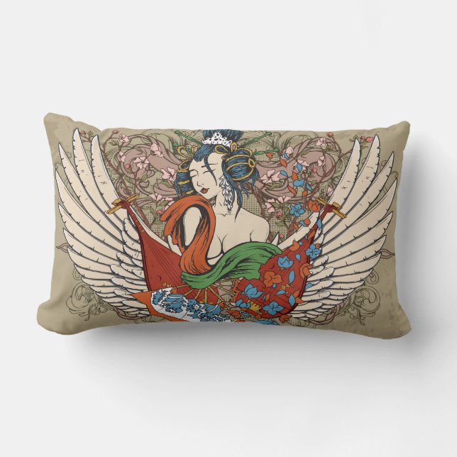 Coussin Rectangle jolie fille geisha japonaise ange art vectoriel (Recto)