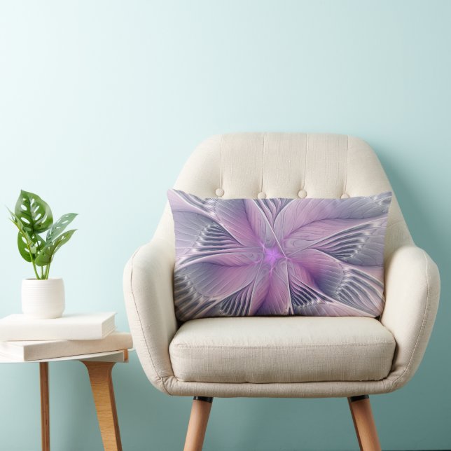 Coussin Rectangle Jolie fleur rose abstraite moderne art fractal (Chaise)