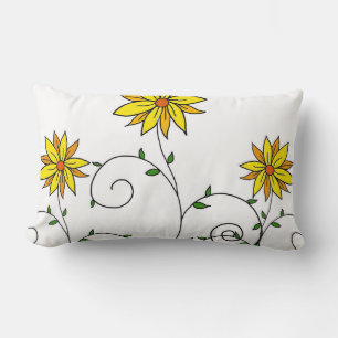 Coussin Rectangle Jolie Fleurs Jaunes Blancs Doodle Art