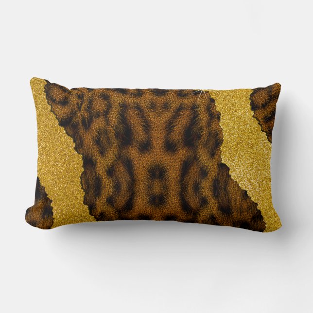 Coussin Rectangle Jolie Impression de Léopard en Cuir avec Paillette (Recto)