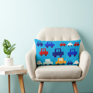 Coussin Rectangle Jolie jeté personnalisé bleu avec petites voitures