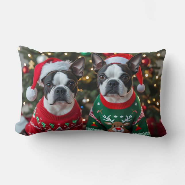 Coussin Rectangle Jolie Noël Boston Terrier (Recto)