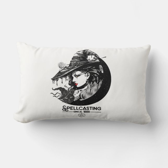 Coussin Rectangle Jolie sorcière et chat noir Wiccan Wicca Lancer de (Recto)