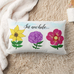 Coussin Rectangle Jolies fleurs jaunes violettes roses du jardin