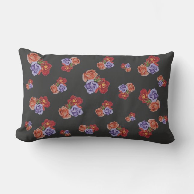 Coussin Rectangle jolies fleurs roses rouges et bourgeons roses fleu (Recto)