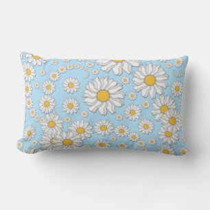 Coussin Rectangle Jolies marguerites blanches sur un joli bleu bébé