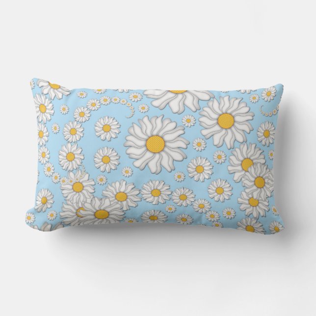 Coussin Rectangle Jolies marguerites blanches sur un joli bleu bébé (Recto)
