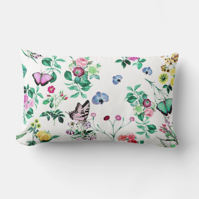 Coussin Rectangle Jolies papillons et fleurs (Recto)