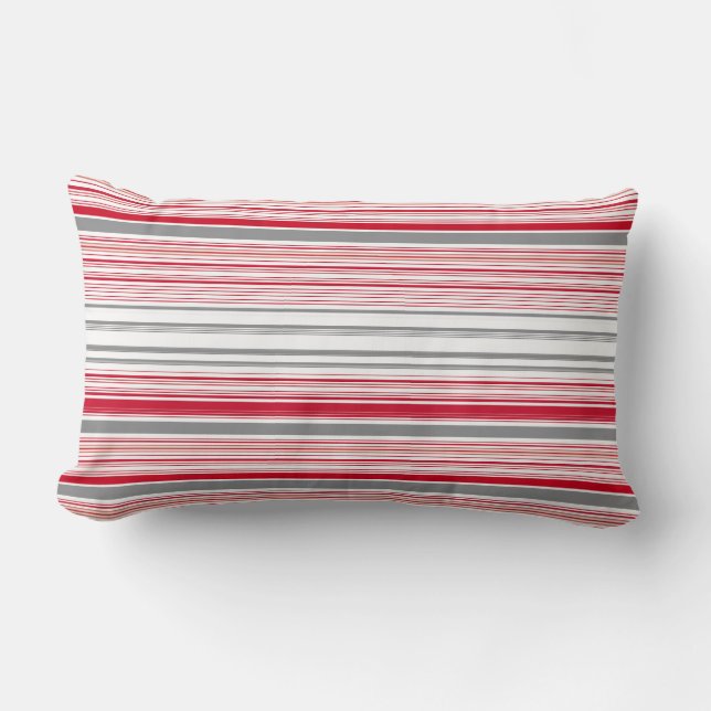 Coussin Rectangle Jolies rayures grises rouges (Recto)