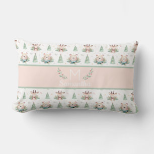 Coussin Rectangle Jolis arbres de Noël ours & cerf monogramme