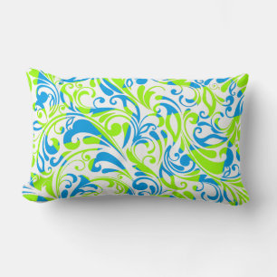 Coussin Rectangle Jolis motifs floraux mixtes bleu vert