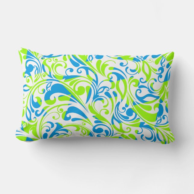 Coussin Rectangle Jolis motifs floraux mixtes bleu vert (Recto)