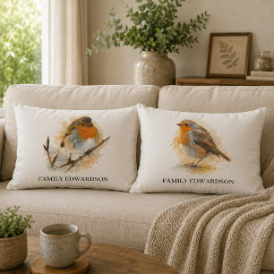 Coussin Rectangle Jolis oiseaux rouges de style aquarelle famille mo
