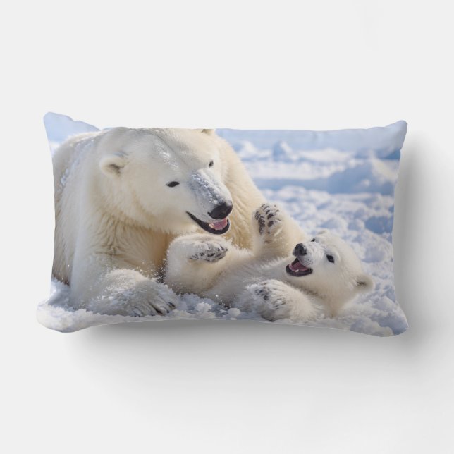 Coussin Rectangle Jouer dans la Neige (Recto)